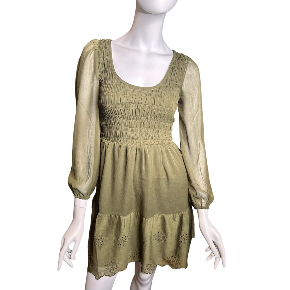 OLD NAVY Size XS Fit & Flare Eyelet Mini Dress Olive Green NWT